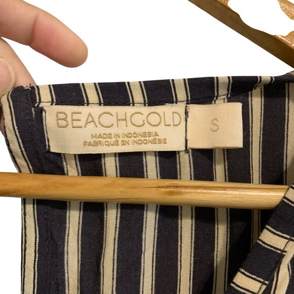 Anthropologie Beach Gold Black and Cream Striped Romper - Picture 5 of 9